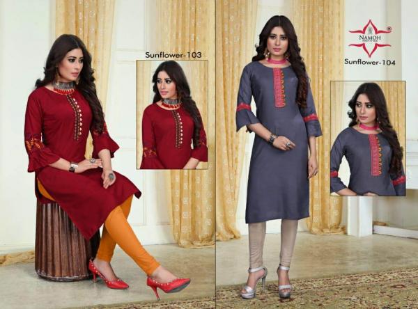 Namoh Sunflower Beautiful Rayon Emroidery Kurti Collection